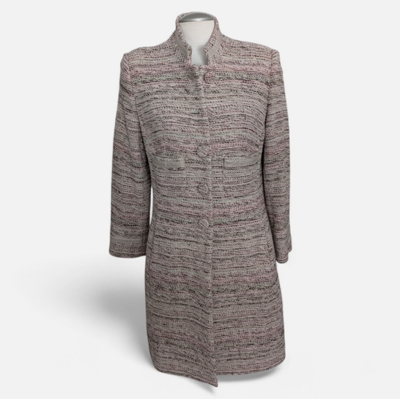 Holt Renfrew Women's Wool Long Coat Size 12 Tweed Lined Classic Winter Coat - Picture 3 of 16